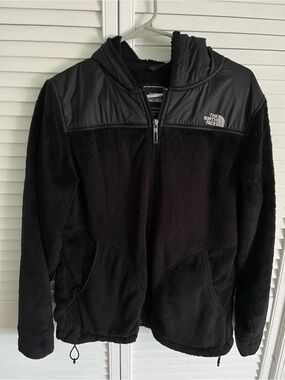 The North Face Black Hooded Fleece Jacket with Nylon Yoke